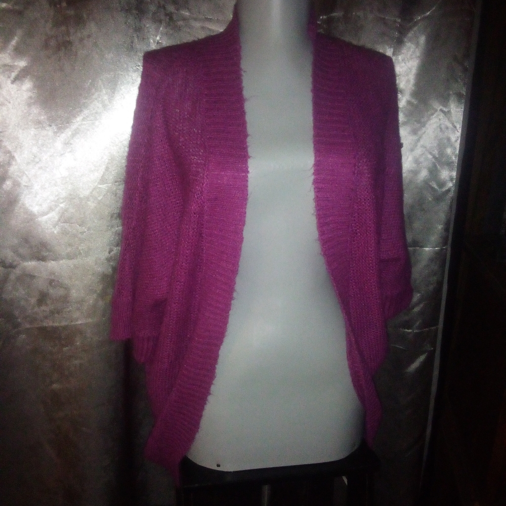 Passports Open Front Sweater Large 13-14 Berry